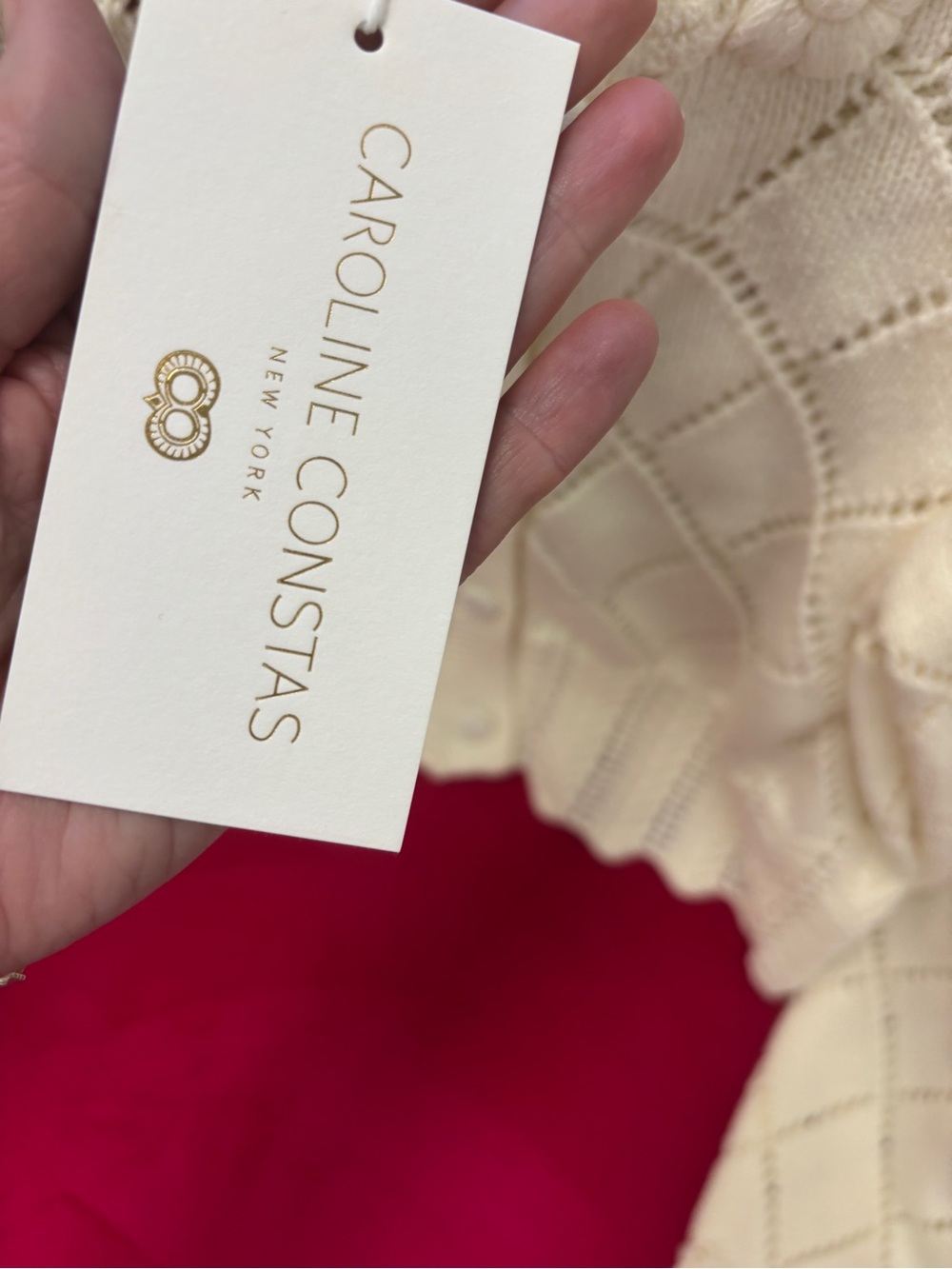 New Caroline Constas Cream Floral Knit Button-Up Women's Sweater Cardigan small - Picture 5 of 15